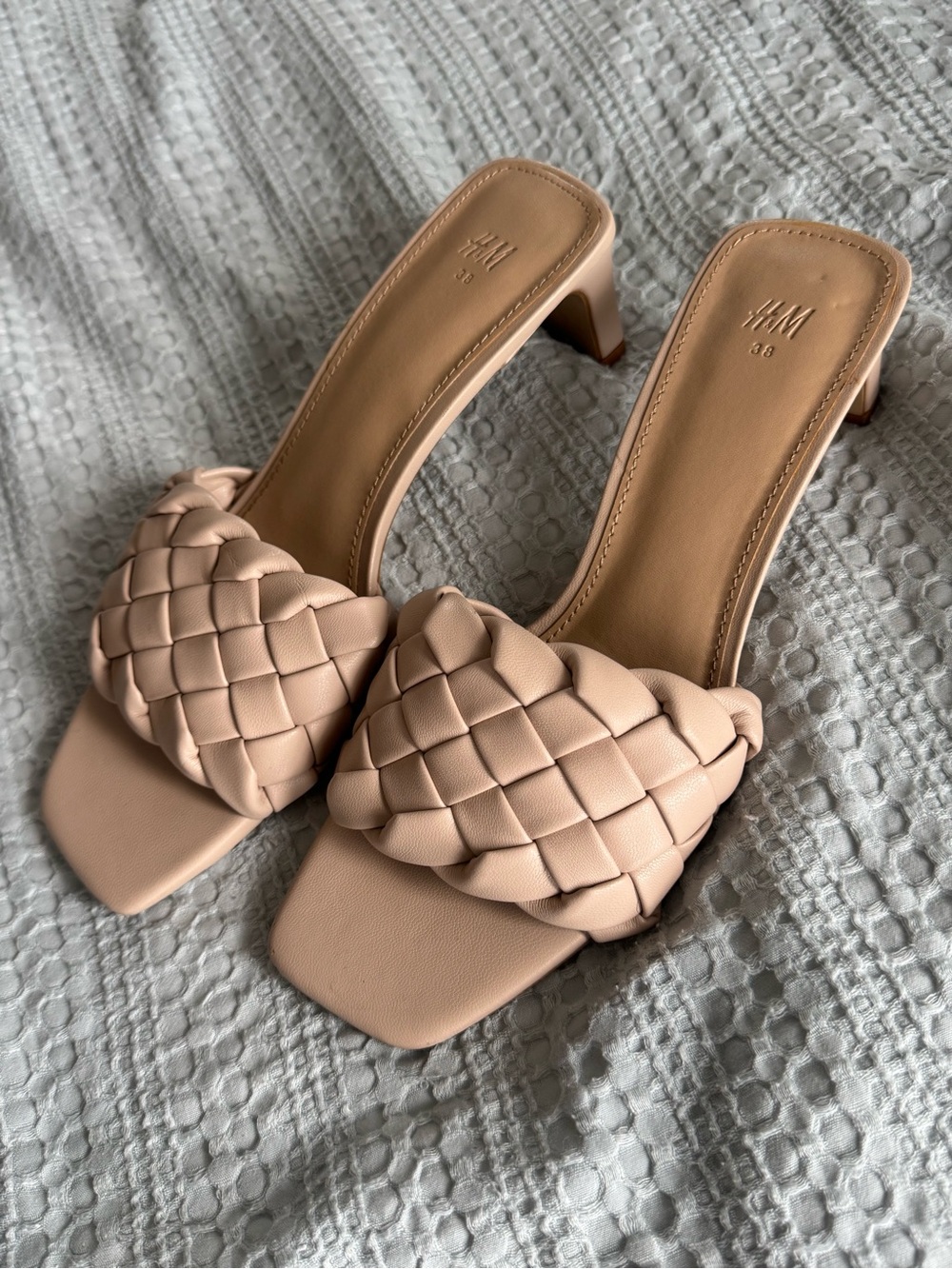 H&M Braided Square-Toe Slide Heels in Light Beige